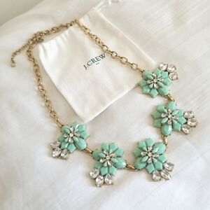 J Crew Gold Aqua Floral Statement Necklace
